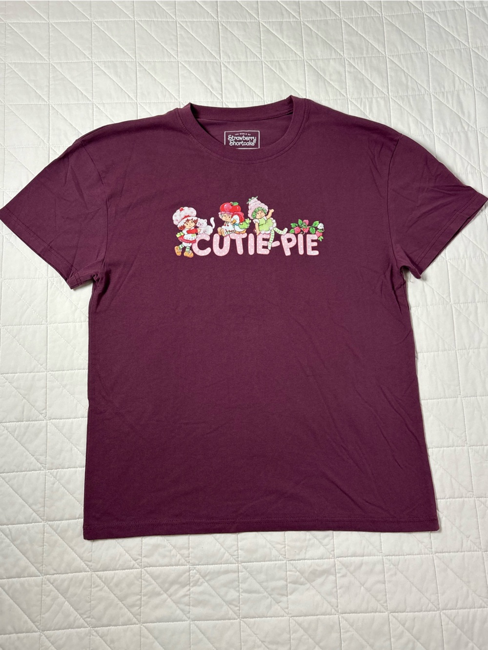 Strawberry Shortcake Cutie Pie Graphic T-Shirt Plum Burgundy - Women’s Large